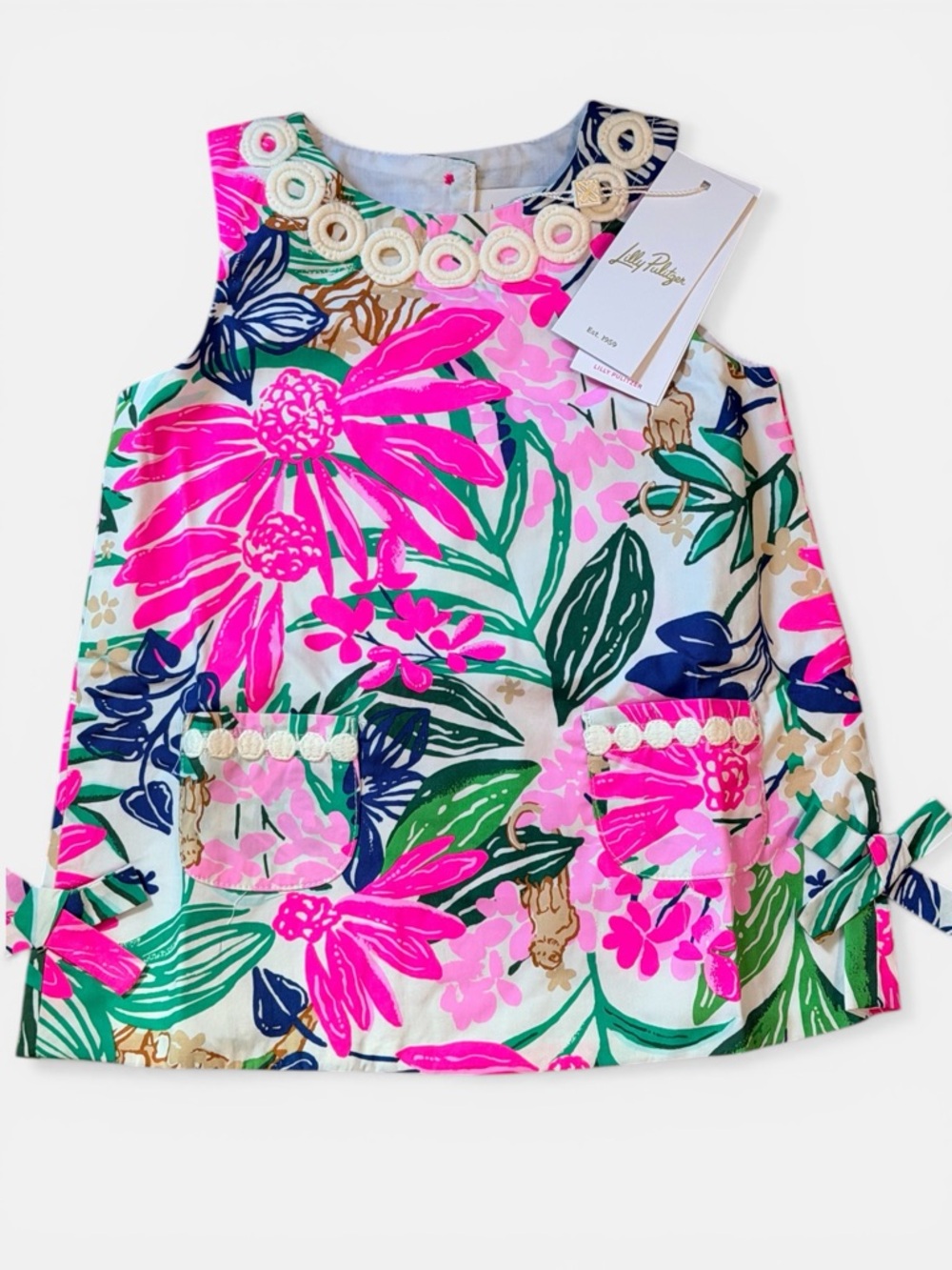 Lilly Pulitzer Girls' Neon Pink & Green Floral Shift Dress with Bloomers